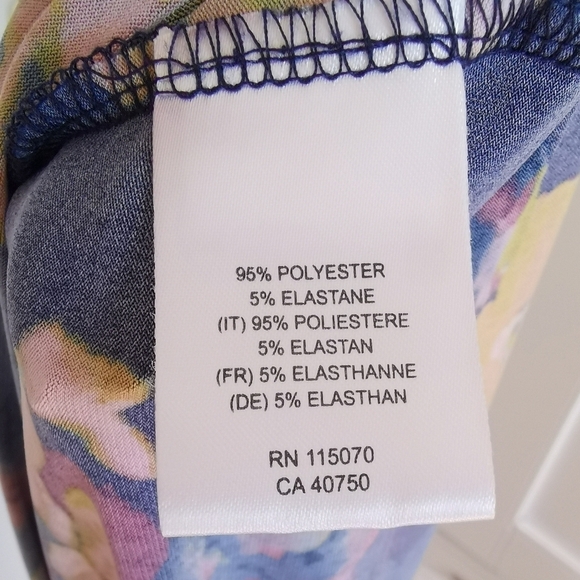 Nina Leonard Navy Blue Floral Jersey Top Large - Picture 6 of 13